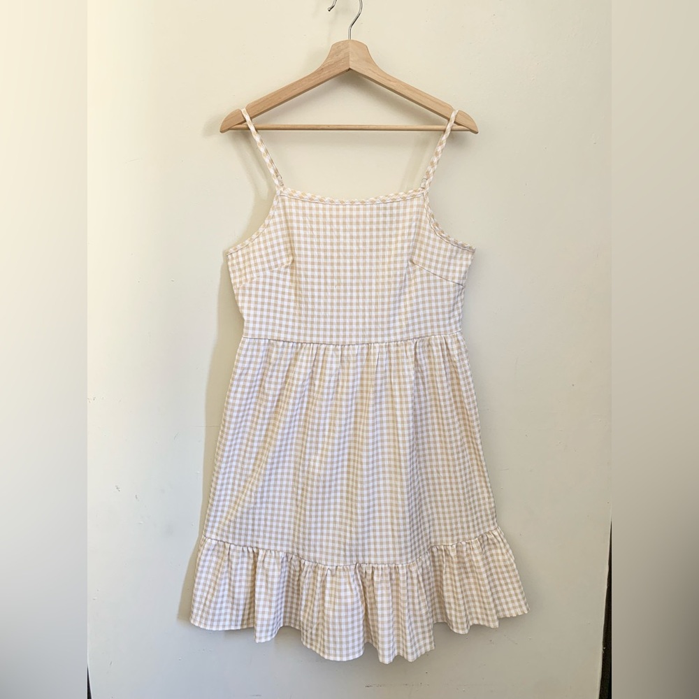 ❤️ 3/15 Dazy Beige Plaid Ruffle Sleeveless Summer Dress US XXL
